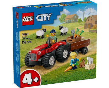 RED FARM TRACTOR WITH TRAILER & SHEEP