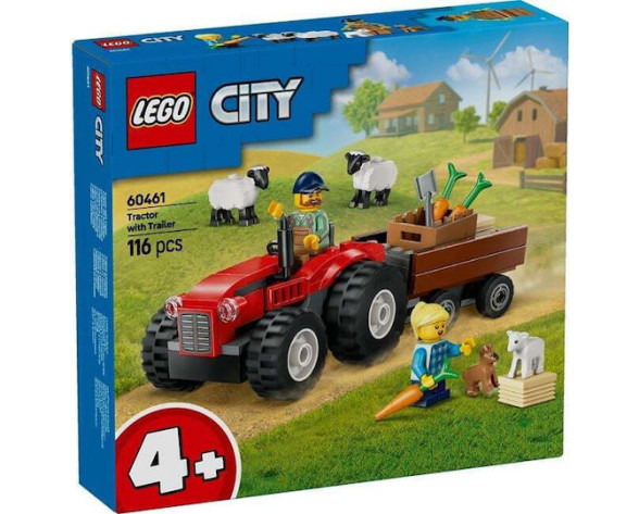 RED FARM TRACTOR WITH TRAILER & SHEEP